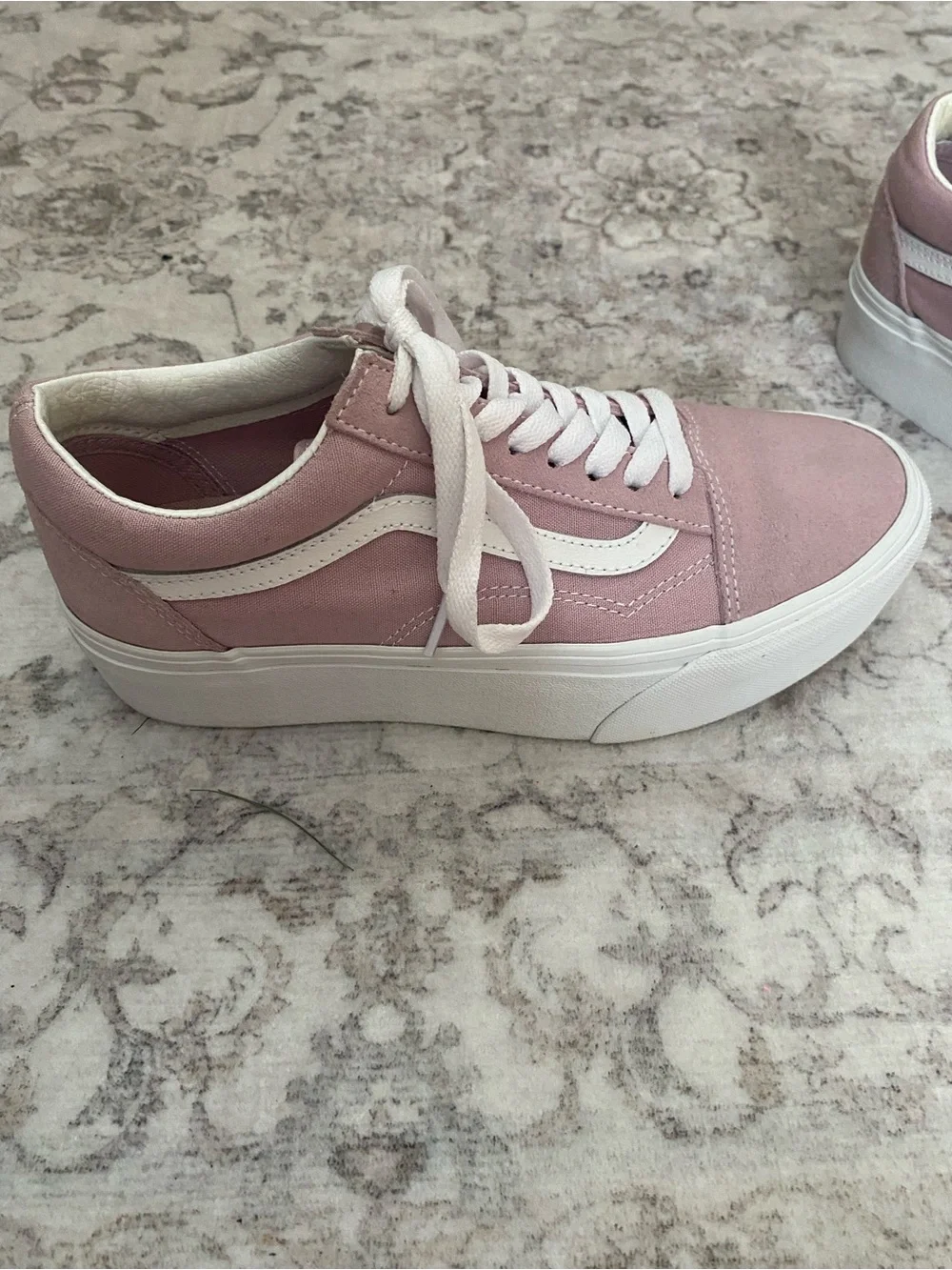Vans Women's Pale Pink Suede Platform Sneakers with White Side Stripe